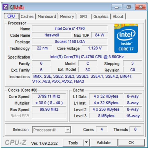 مشخصات پردازنده اینتل haswell سری Core i7-4790 دیاتل