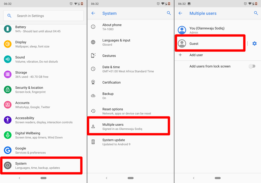 Guest mode on Android phone گوشی